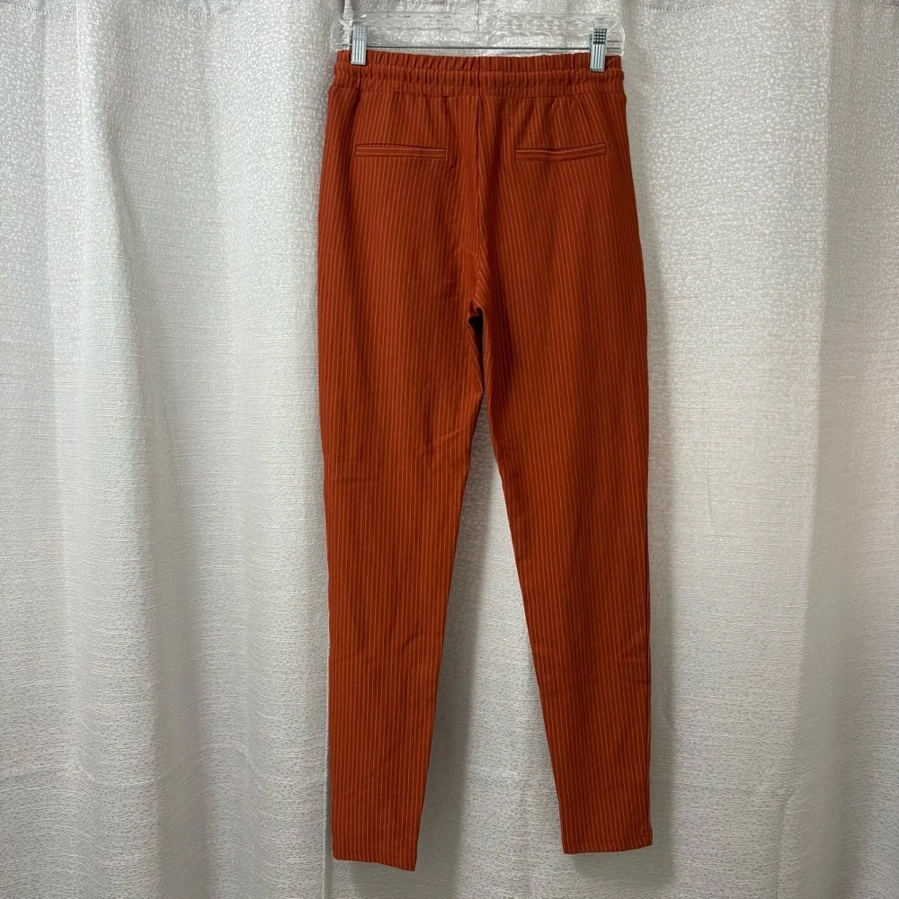 ICHI Women's Striped Straight Leg Pants in Rust Orange Size Small Preppy Office